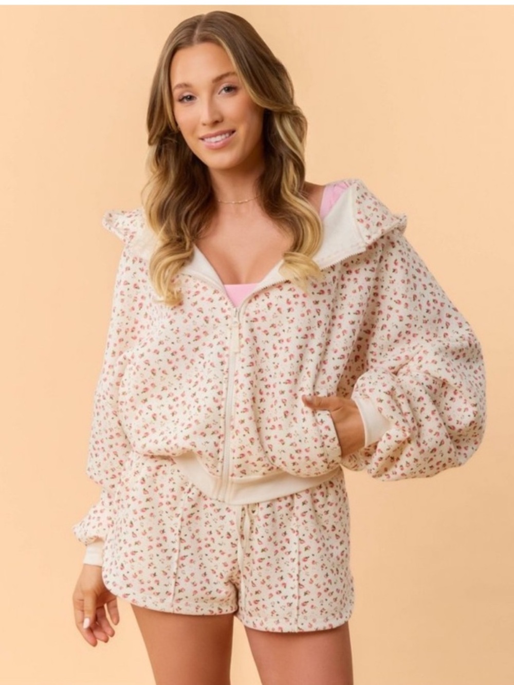 Blogilates Women’s Marshmallow Full Zip Hooded Sweatshirt - Floral Size 1X NWOT